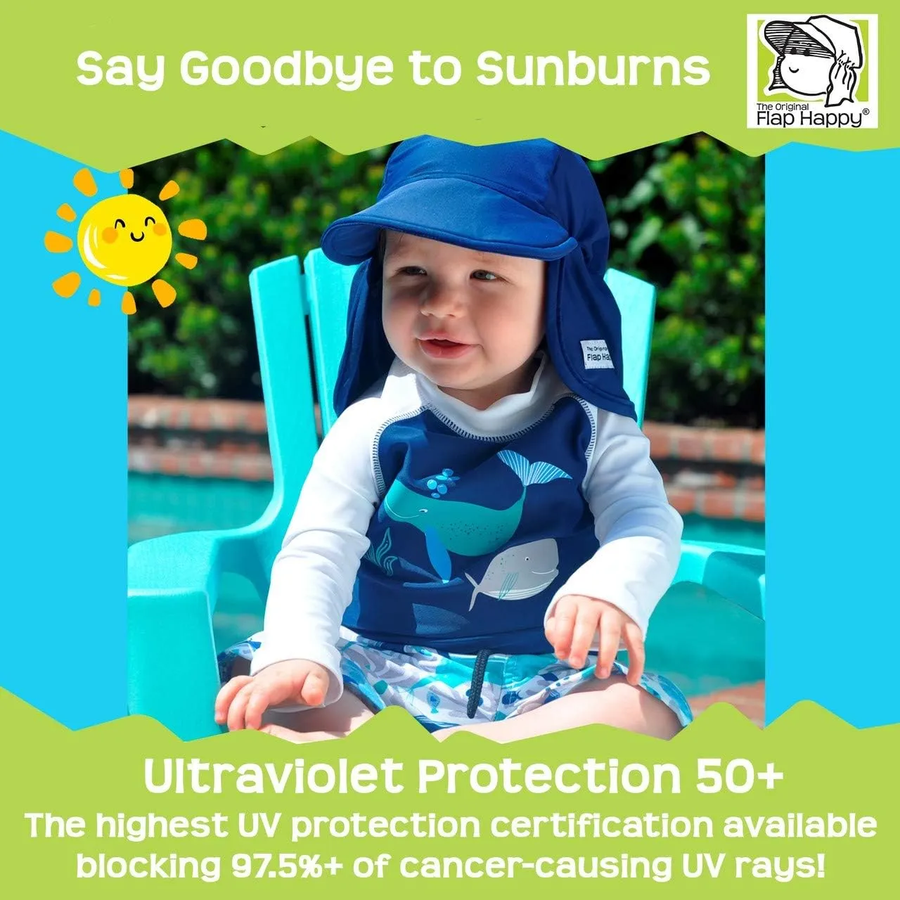 Baby and Childrens Swim Flap Hat UPF 50 , Highest Certified UV Sun Protection, Azo-free dye, Floats on Water