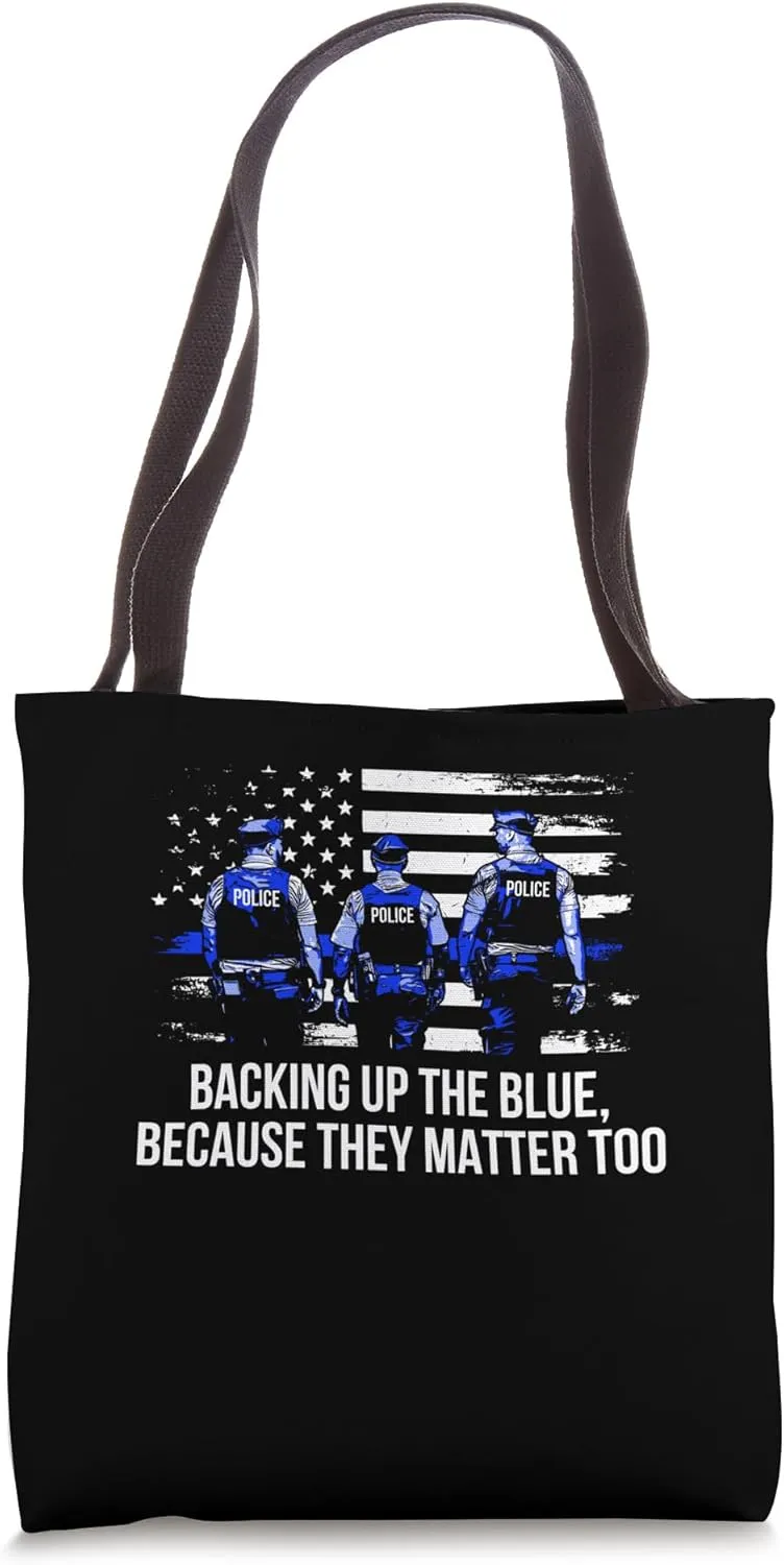 Backing up Blue Police Officer Law Enforcer Cops Tote Bag