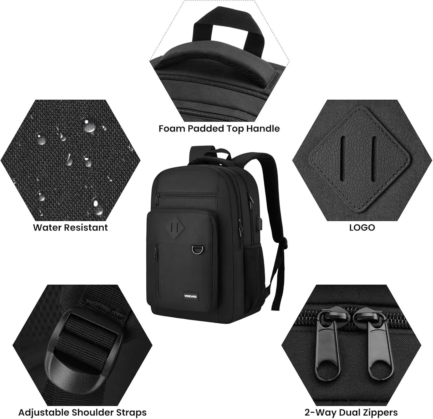 Backpack for Men and Women, Casual School Backpack Teen Boys and Girls Lightweight 17.3 Inch Laptop Bookbag with USB Charger for College Work Travel (Black)