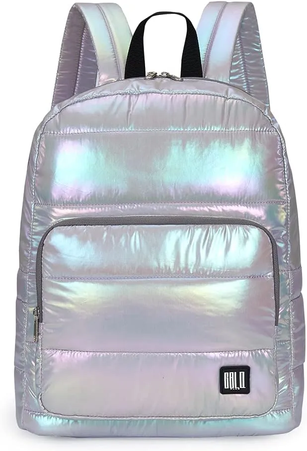 Backpack Purse for Women, Small Quilted Nylon Lightweight Backpack, Water Resistant Iridescent Puffy Casual Daypack