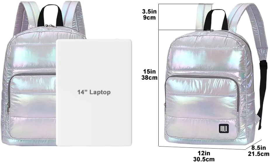 Backpack Purse for Women, Small Quilted Nylon Lightweight Backpack, Water Resistant Iridescent Puffy Casual Daypack