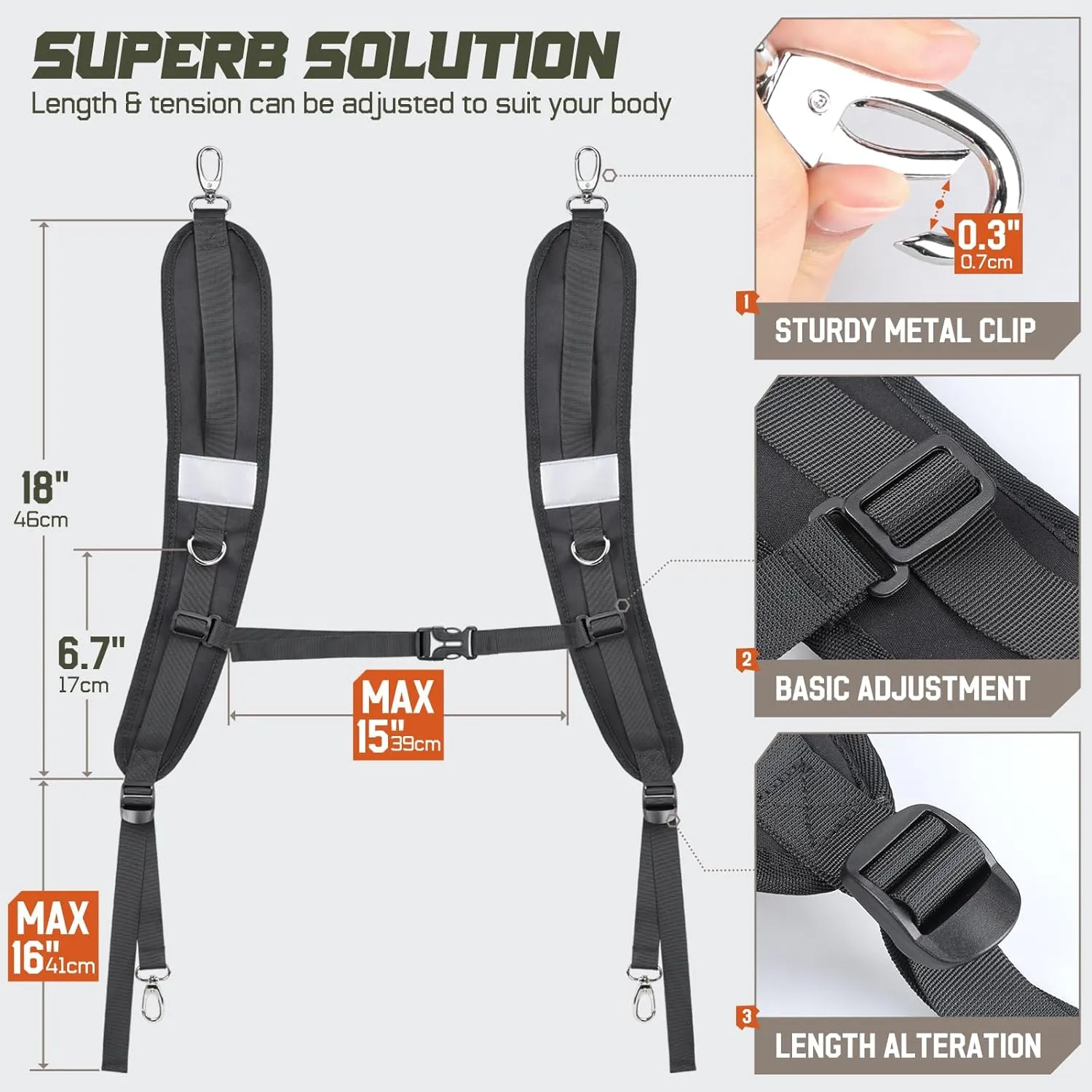 Backpack Straps, Backpack Shoulder Strap for Bags Strap Replacement Padded Bag Strap Adjustable Back Pack Attachment with Metal/Plastic Clips for Backpack Sprayer/Dry Bag