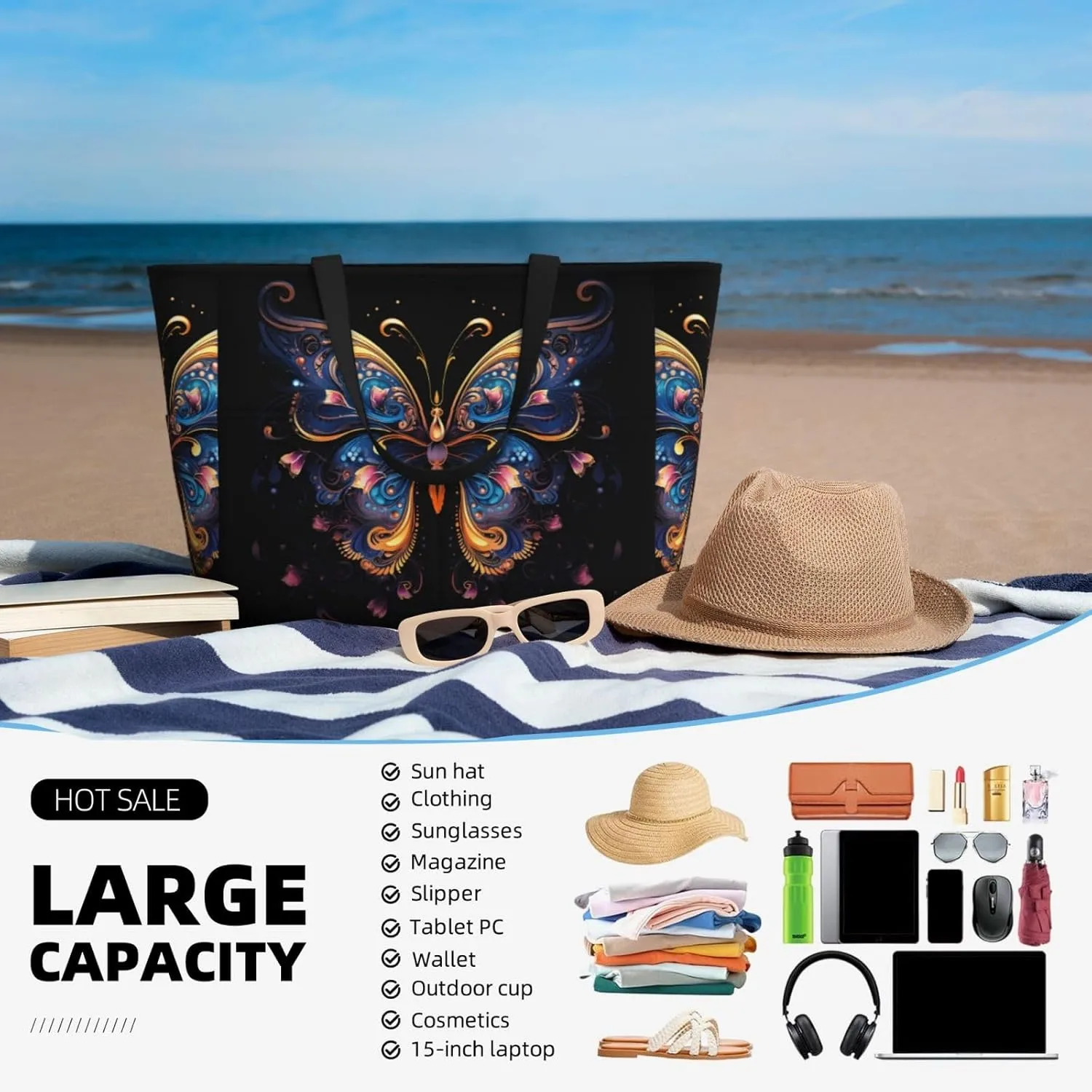 Bad Boy Red Wolf Spacious Large Capacity Beach Travel Bag - Foldable Beach Bag Tote Bag With Zipper