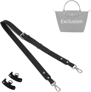 Bag Strap Compatible with Longchamp LePliage Handbag, Crossbody Leather Purse Replacement Strap, Adjustable Straps Fit for Le Pliage S/M/L Handbag(Black-Silver)