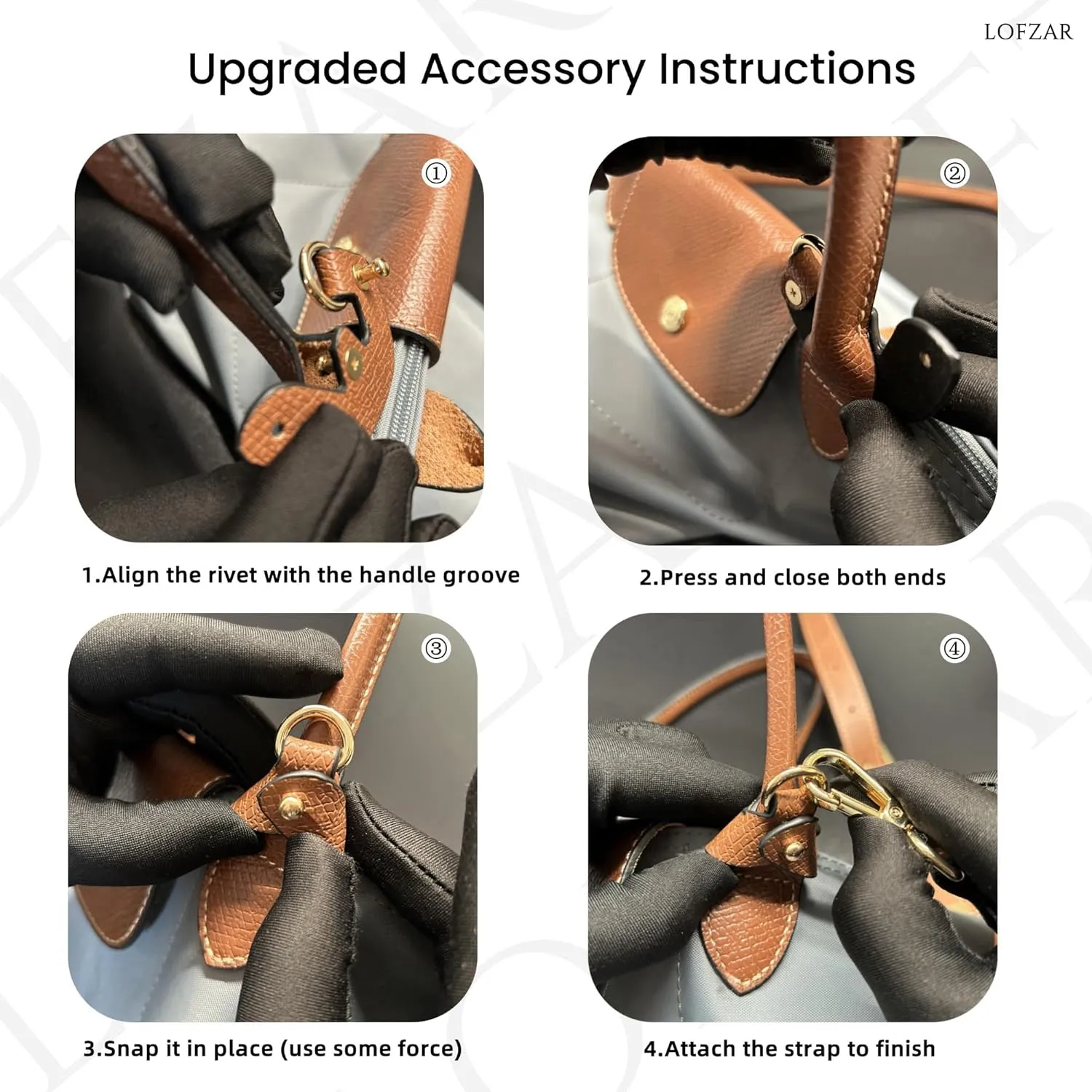 Bag Strap Compatible with Longchamp LePliage Handbag, Crossbody Leather Purse Replacement Strap, Adjustable Straps Fit for Le Pliage S/M/L Handbag(Black-Silver)