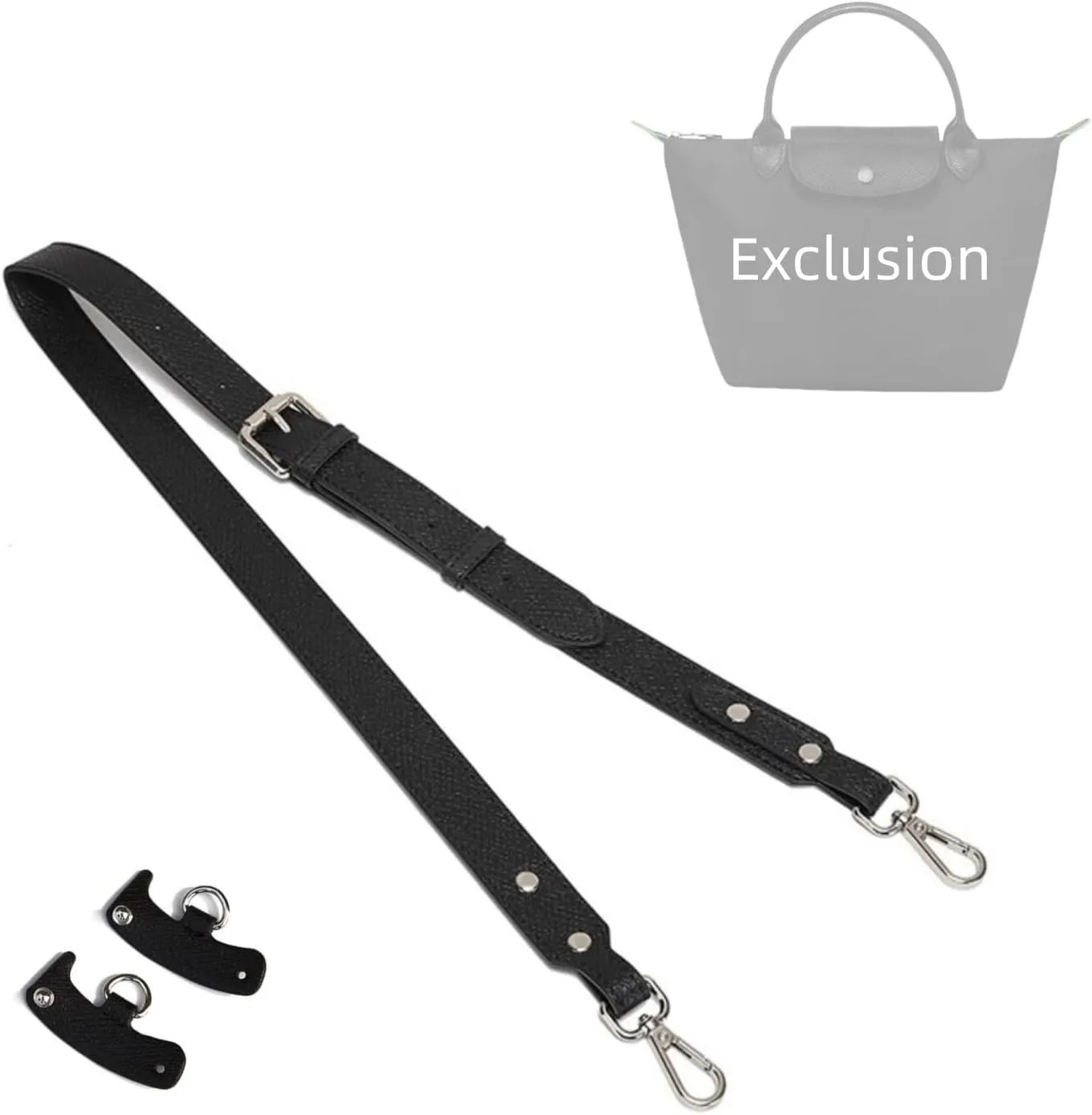 Bag Strap Compatible with Longchamp LePliage Handbag, Crossbody Leather Purse Replacement Strap, Adjustable Straps Fit for Le Pliage S/M/L Handbag(Black-Silver)