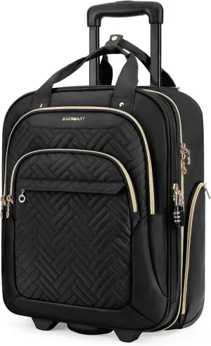 BAGSMART Carry On Luggage Underseat 16-inch Airline approved Underseater Softside Travel Suitcase with Wheels Lightweight Overnight Rolling Carry-on Luggage for Women Men Weekender,Black