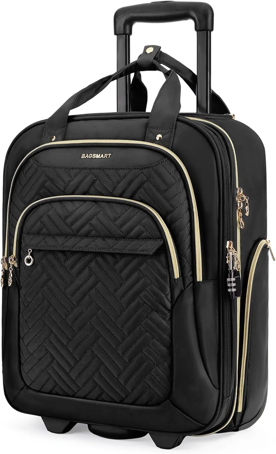 BAGSMART Carry On Luggage Underseat 16-inch Airline approved Underseater Softside Travel Suitcase with Wheels Lightweight Overnight Rolling Carry-on Luggage for Women Men Weekender,Black