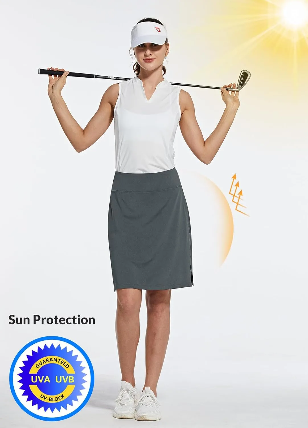 baleaf Women's 20" Golf Skirts Knee Length Skorts Athletic Modest Long Acitive Casual Pockets UV Protection