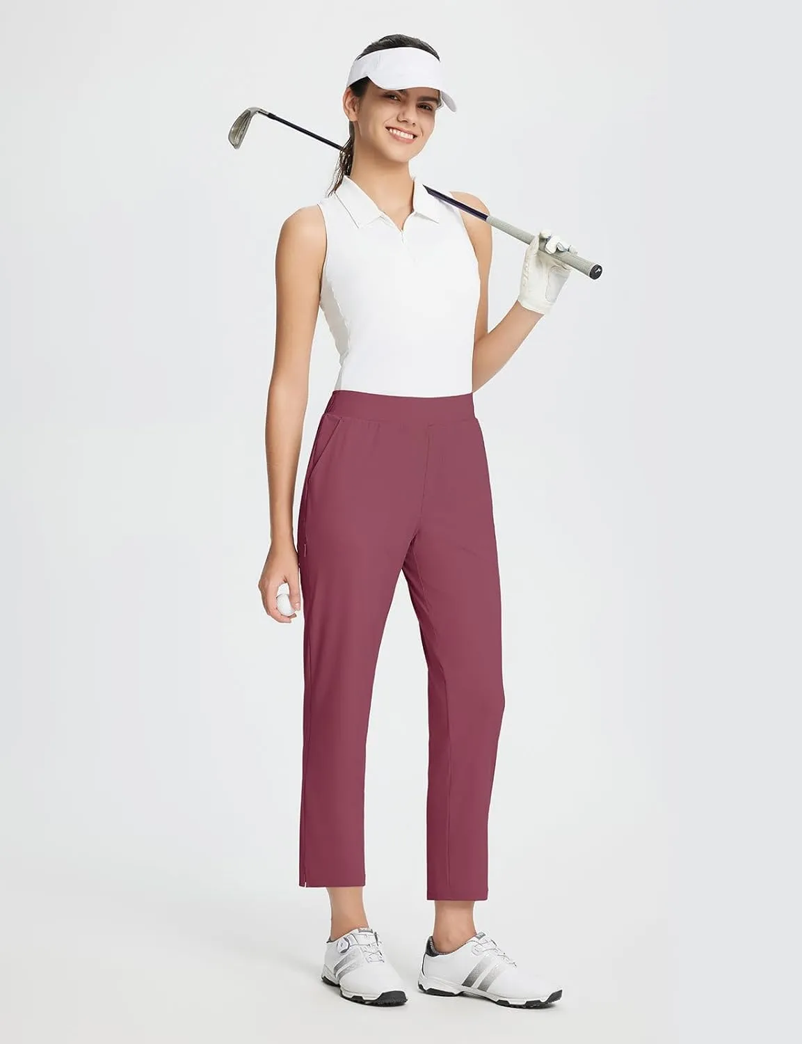 baleaf Women's Golf Pants Petite Stretch Lightweight 7/8 Travel Pants Zip Pockets Casual Work Ankle