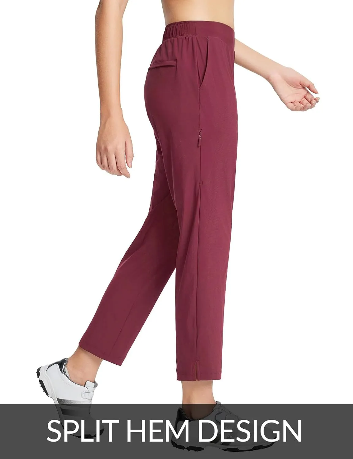 baleaf Women's Golf Pants Petite Stretch Lightweight 7/8 Travel Pants Zip Pockets Casual Work Ankle