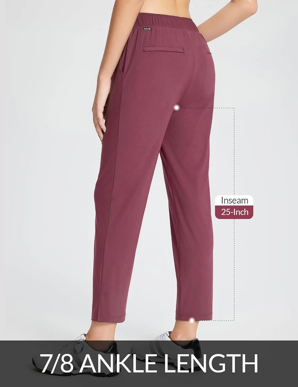 baleaf Women's Golf Pants Petite Stretch Lightweight 7/8 Travel Pants Zip Pockets Casual Work Ankle
