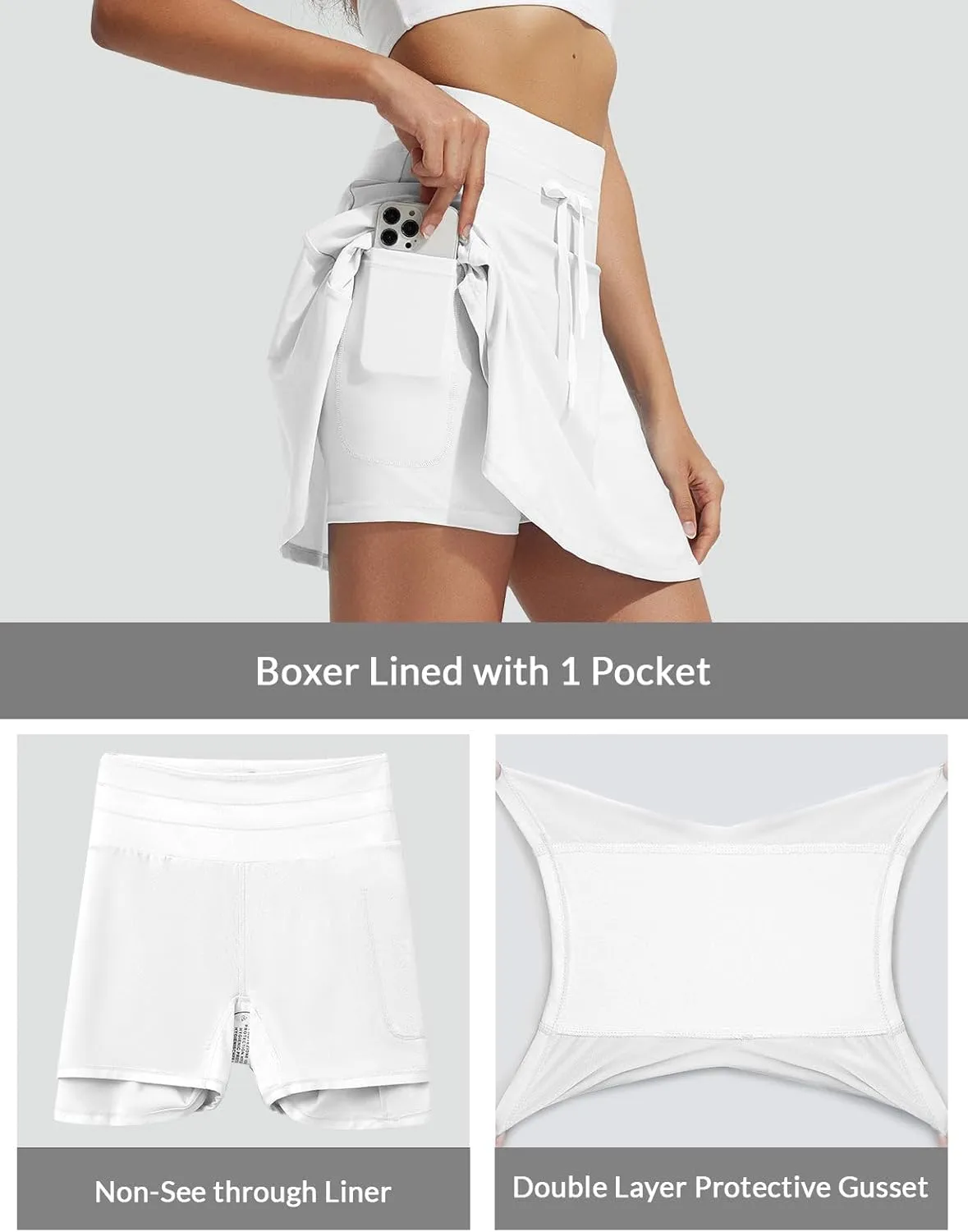 baleaf Women's High Waisted 15'' Swim Skirt Boxer Liner Quick Dry Bathing Suit Tankini Swimsuit Bottoms with Zipper Pocket