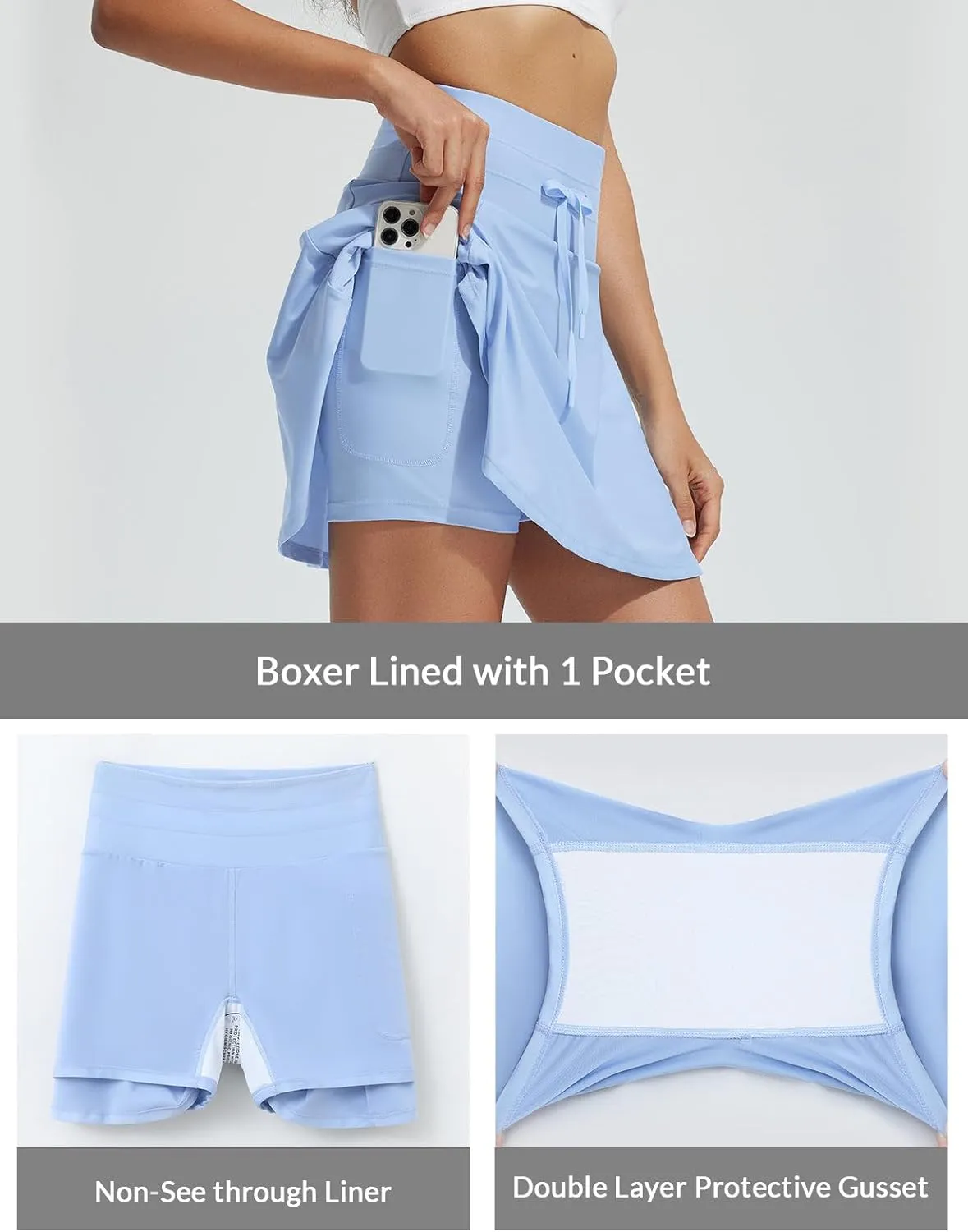 baleaf Women's High Waisted 15'' Swim Skirt Boxer Liner Quick Dry Bathing Suit Tankini Swimsuit Bottoms with Zipper Pocket