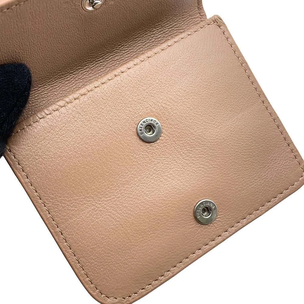 BALENCIAGA Compact Wallet Bi-fold Wallet Nude Beige594216 Embossed Leather