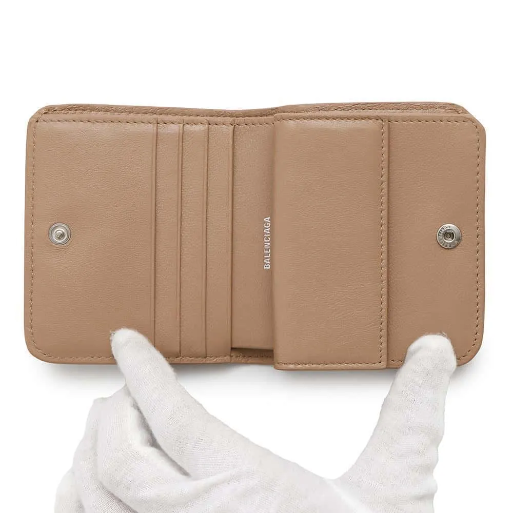 BALENCIAGA Compact Wallet Bi-fold Wallet Nude Beige594216 Embossed Leather