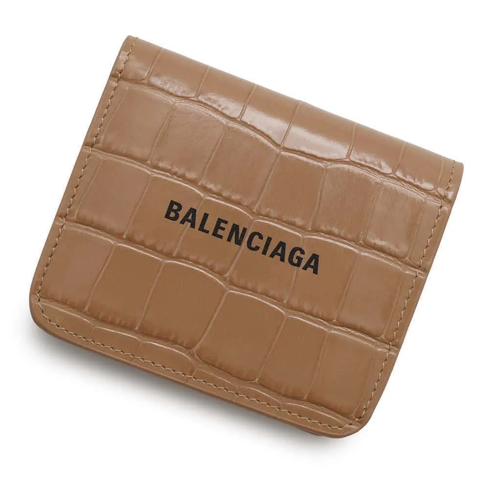 BALENCIAGA Compact Wallet Bi-fold Wallet Nude Beige594216 Embossed Leather