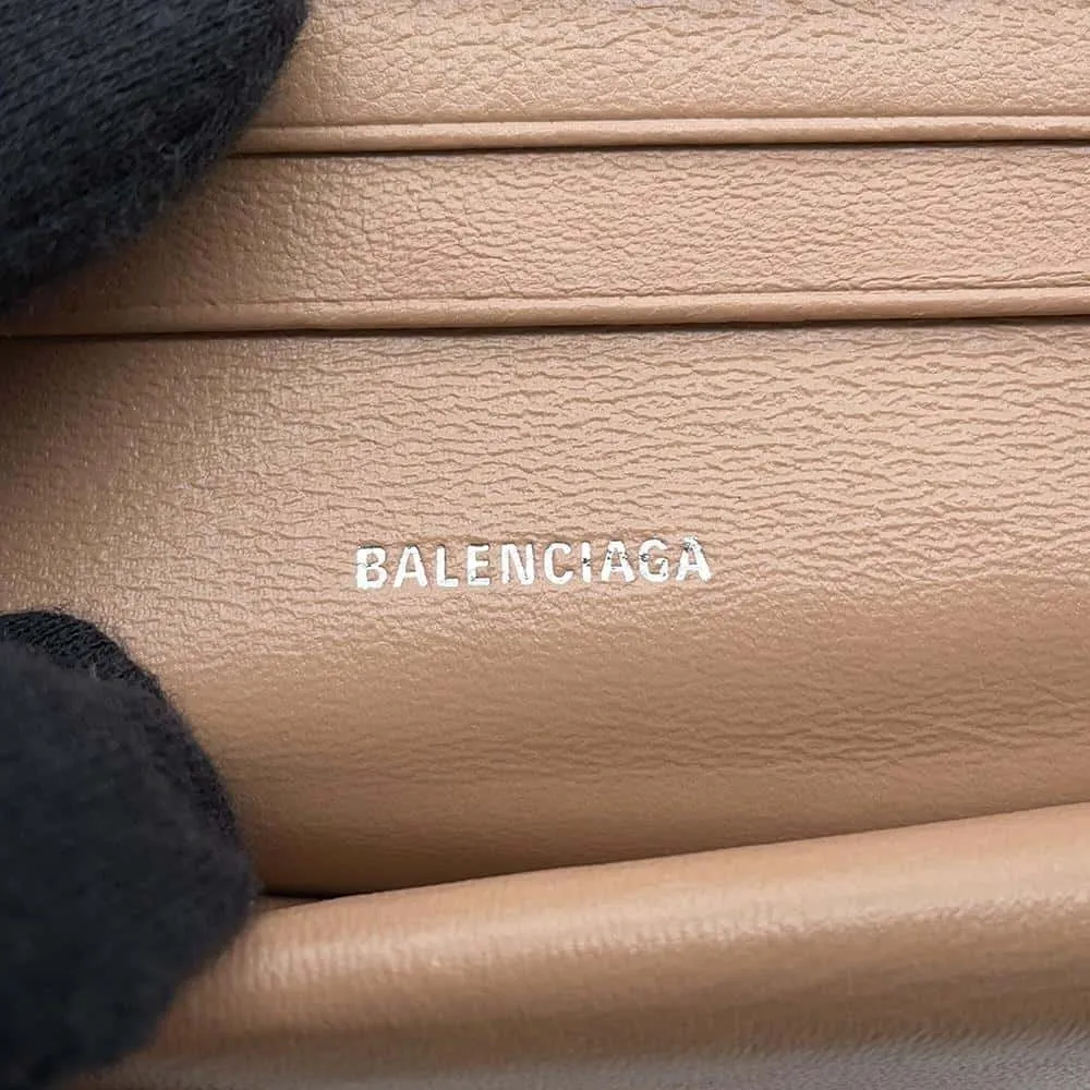 BALENCIAGA Compact Wallet Bi-fold Wallet Nude Beige594216 Embossed Leather
