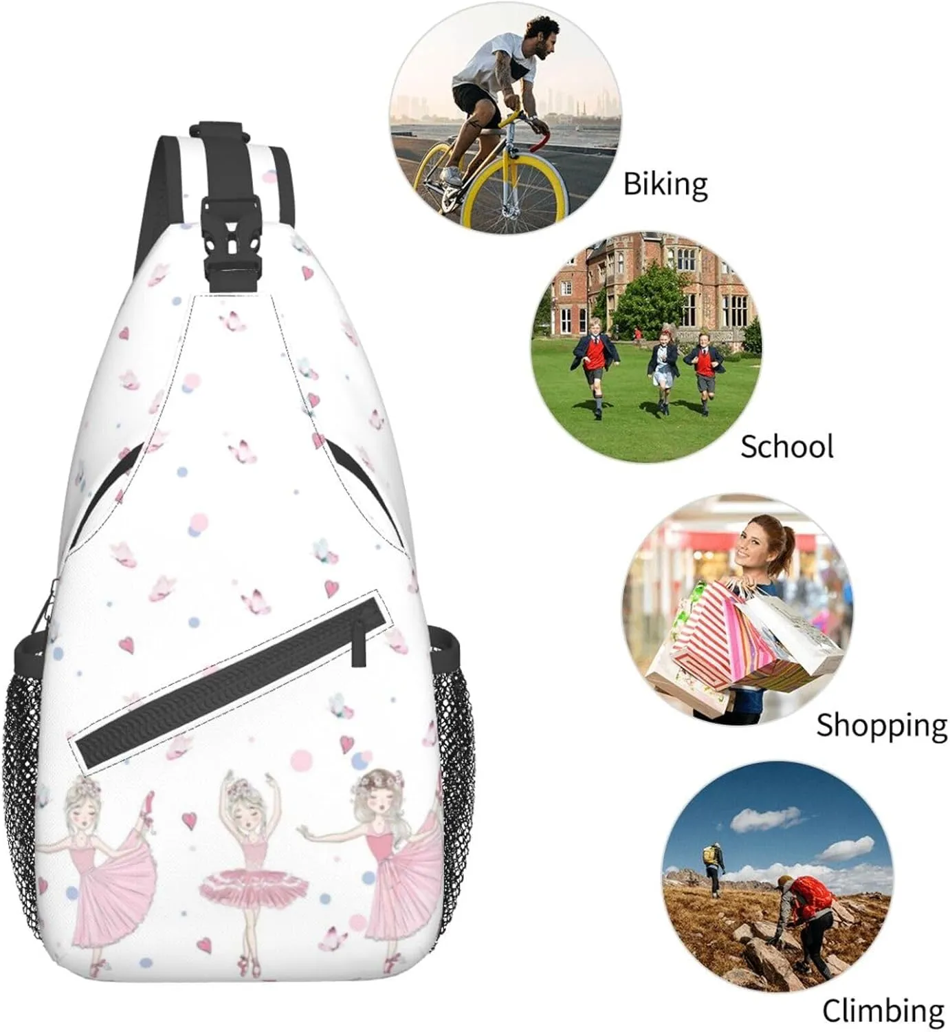 Ballerina Crossbody Bag Dancer Shoulder Bag Backpack Ballet Sling Bag Chest Casual Daypack for Outdoor
