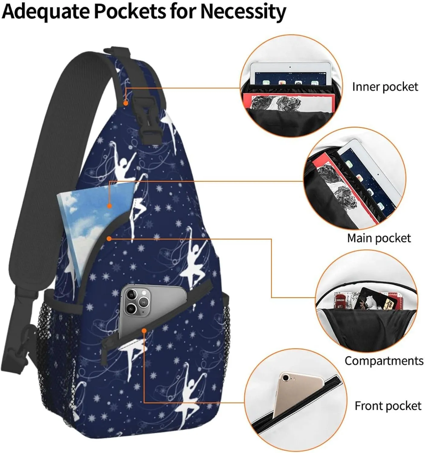 Ballerina Crossbody Bag Dancer Shoulder Bag Backpack Ballet Sling Bag Chest Casual Daypack for Outdoor