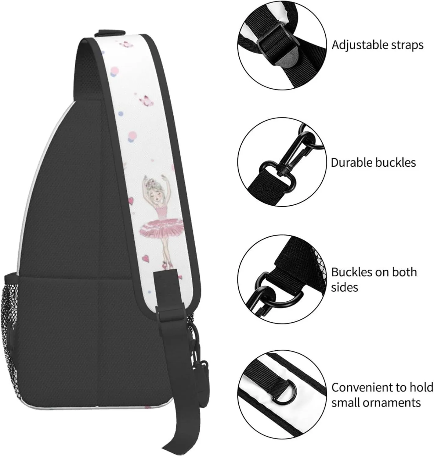 Ballerina Crossbody Bag Dancer Shoulder Bag Backpack Ballet Sling Bag Chest Casual Daypack for Outdoor