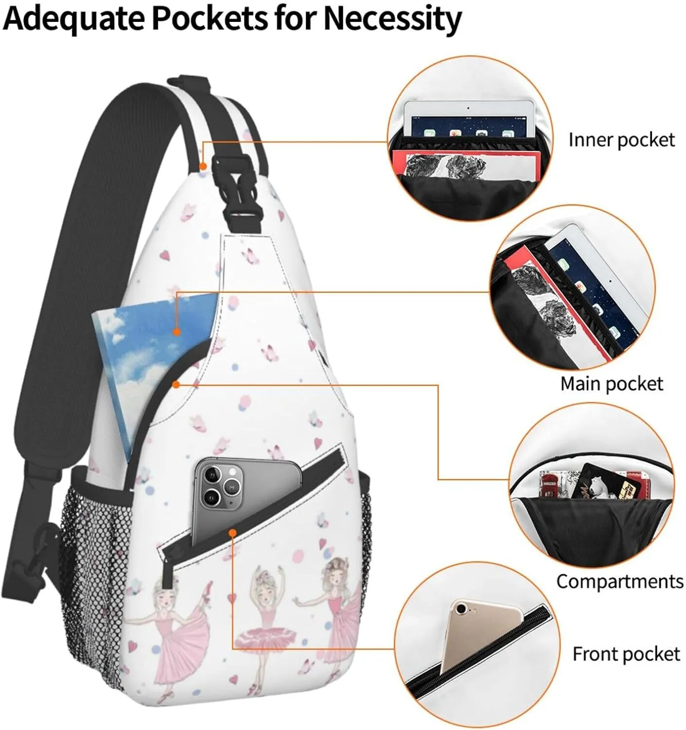 Ballerina Crossbody Bag Dancer Shoulder Bag Backpack Ballet Sling Bag Chest Casual Daypack for Outdoor