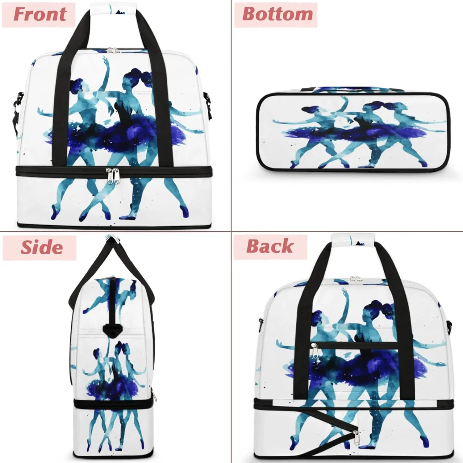 Ballerina Girl Foldable Travel Duffel Bag, Expandable Sports Gym Bag with Shoes Compartment Weekender Overnight Totes Bags for Women Men