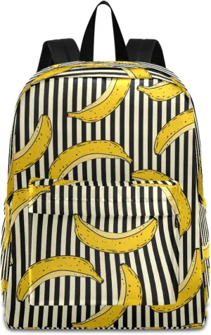 Banana Stripes Pattern Casual Polyester Computer Backpack Large Daypack for Business Sport Travel School Bookbags