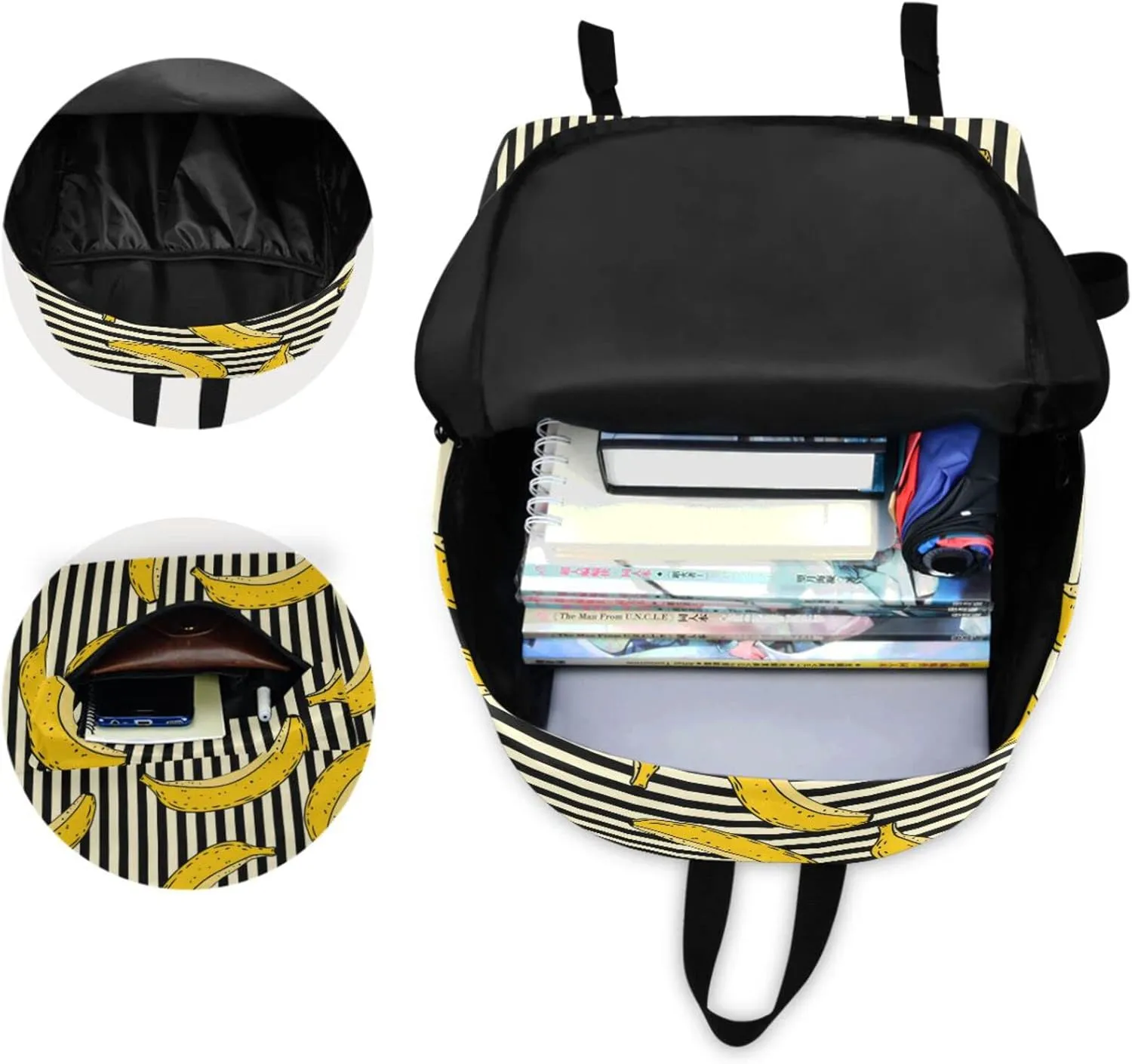 Banana Stripes Pattern Casual Polyester Computer Backpack Large Daypack for Business Sport Travel School Bookbags