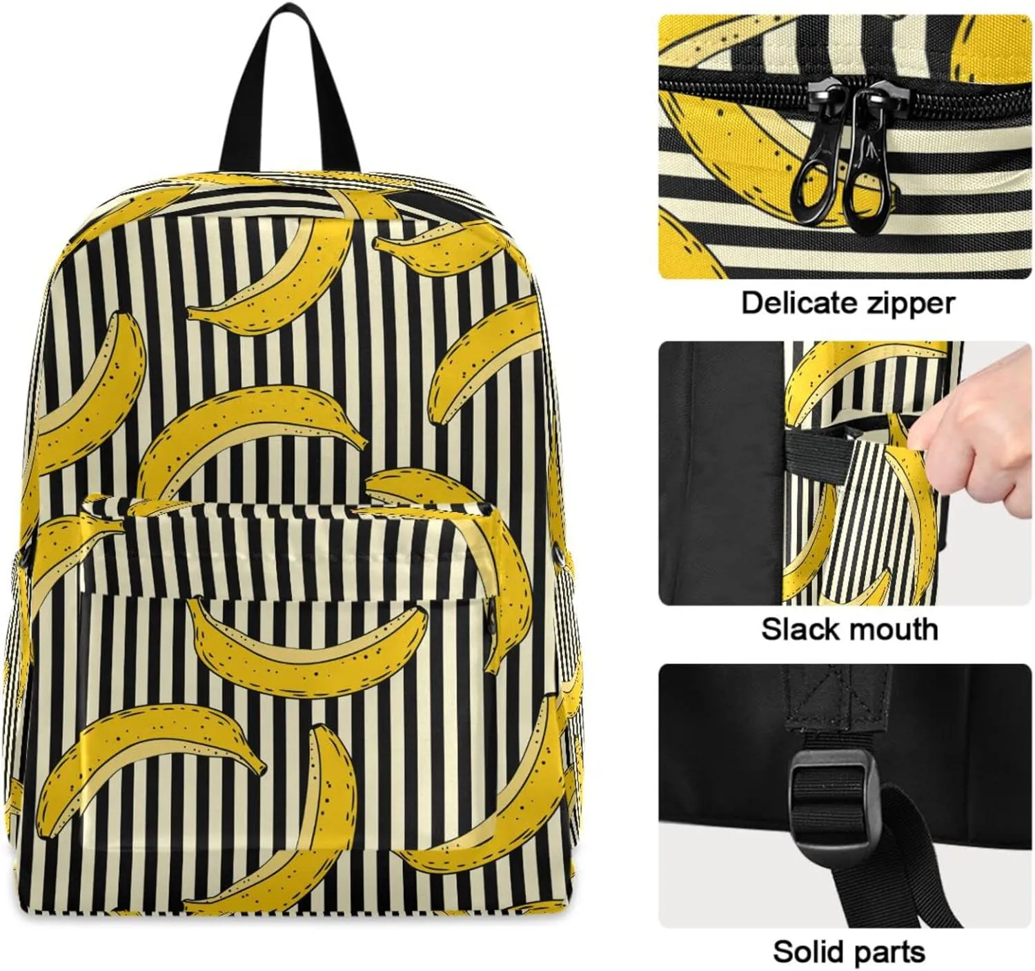 Banana Stripes Pattern Casual Polyester Computer Backpack Large Daypack for Business Sport Travel School Bookbags