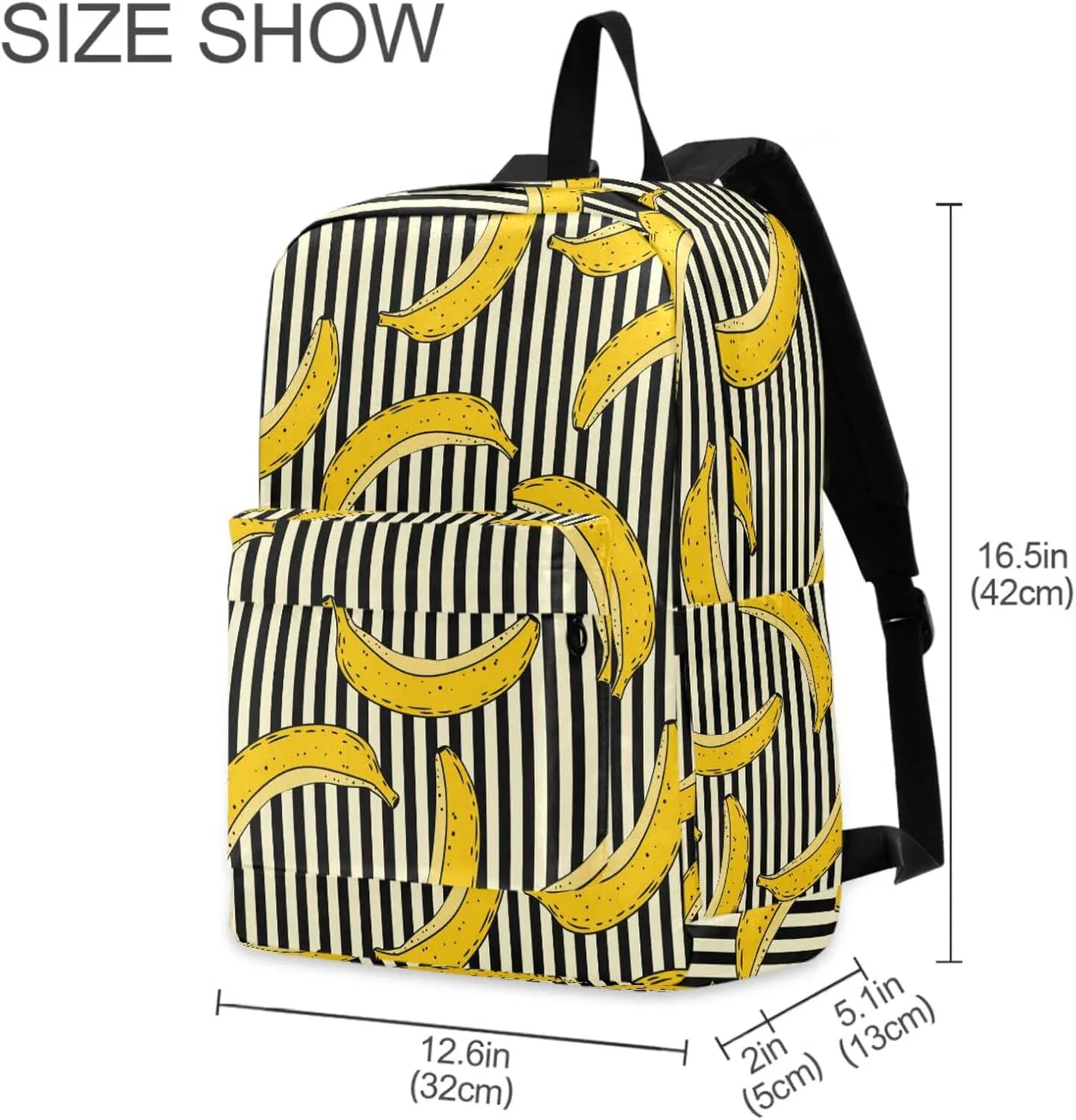 Banana Stripes Pattern Casual Polyester Computer Backpack Large Daypack for Business Sport Travel School Bookbags