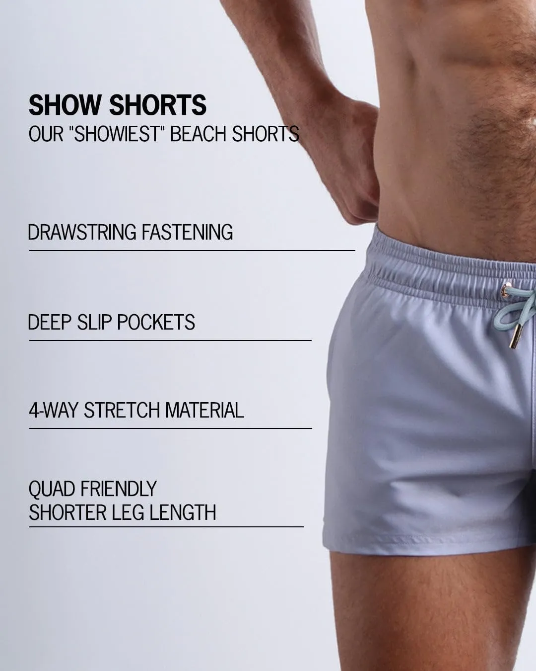 Bang Men's Swimwear - Show Shorts - Stretchy Quick-Dry Elasticated Waitsband Shorter Length Beach Trunks