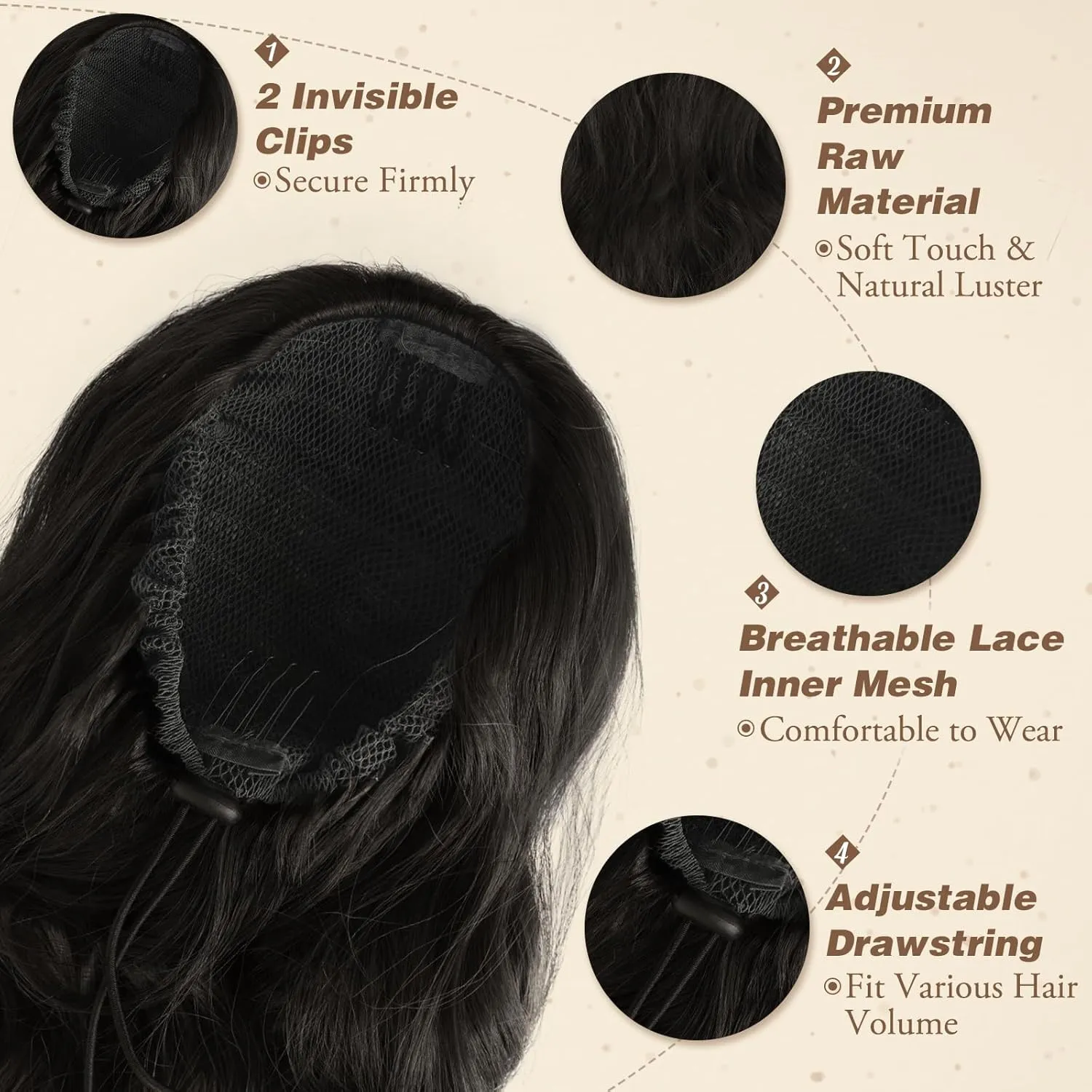 BARSDAR Black Wavy Drawstring Ponytail Extension – 26 Inch Long Wavy Drawstring Ponytail Extensions for Black Women, Synthetic Voluminous Natural Looking Draw String Ponytails Hairpieces
