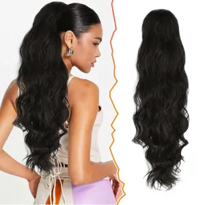 BARSDAR Black Wavy Drawstring Ponytail Extension – 26 Inch Long Wavy Drawstring Ponytail Extensions for Black Women, Synthetic Voluminous Natural Looking Draw String Ponytails Hairpieces