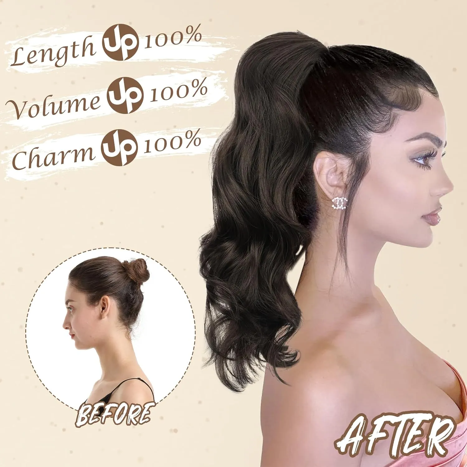 BARSDAR Drawstring Ponytail Extension, 16 Inch Short Wavy Black Hair Extensions for Women - Soft Synthetic Clip in Hairpiece, Fake Pony Tail for Daily Party Halloween