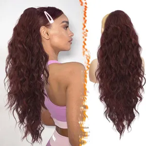 BARSDAR Drawstring Ponytail Extension - 26 Inch Long Curly Wavy Burgundy Ponytail Hair Extensions for Women - Drawstring Synthetic Clip in Ponytail Hairpieces Fake Pony Tail - Dark Burgundy