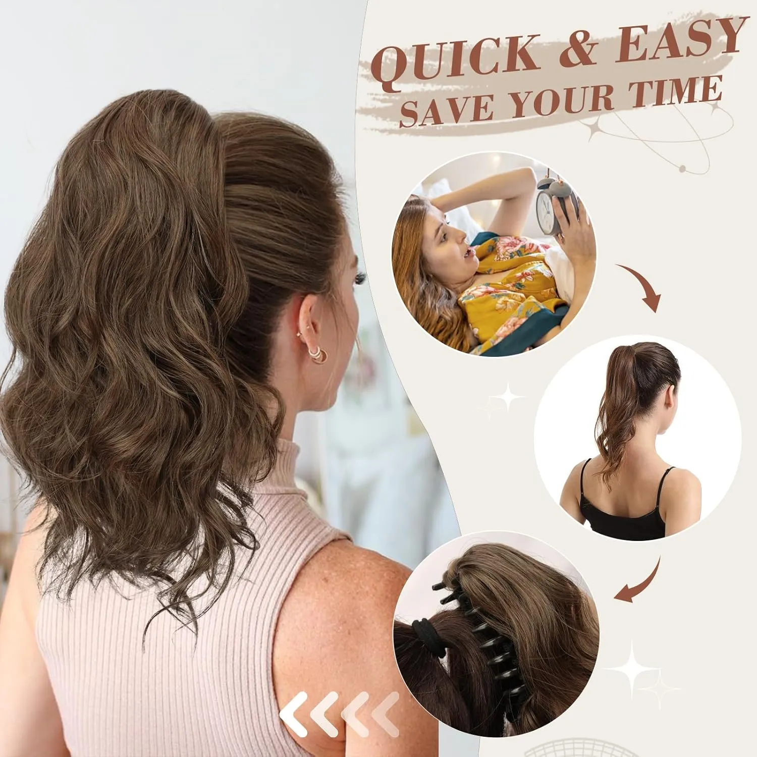 BARSDAR Red Ponytail Extensions - Short Wavy Claw Clip in Ponytail Hair Extensions for Women - 14 Inch Synthetic Claw Clip in Pony Tails Hairpieces - Dark Burgundy