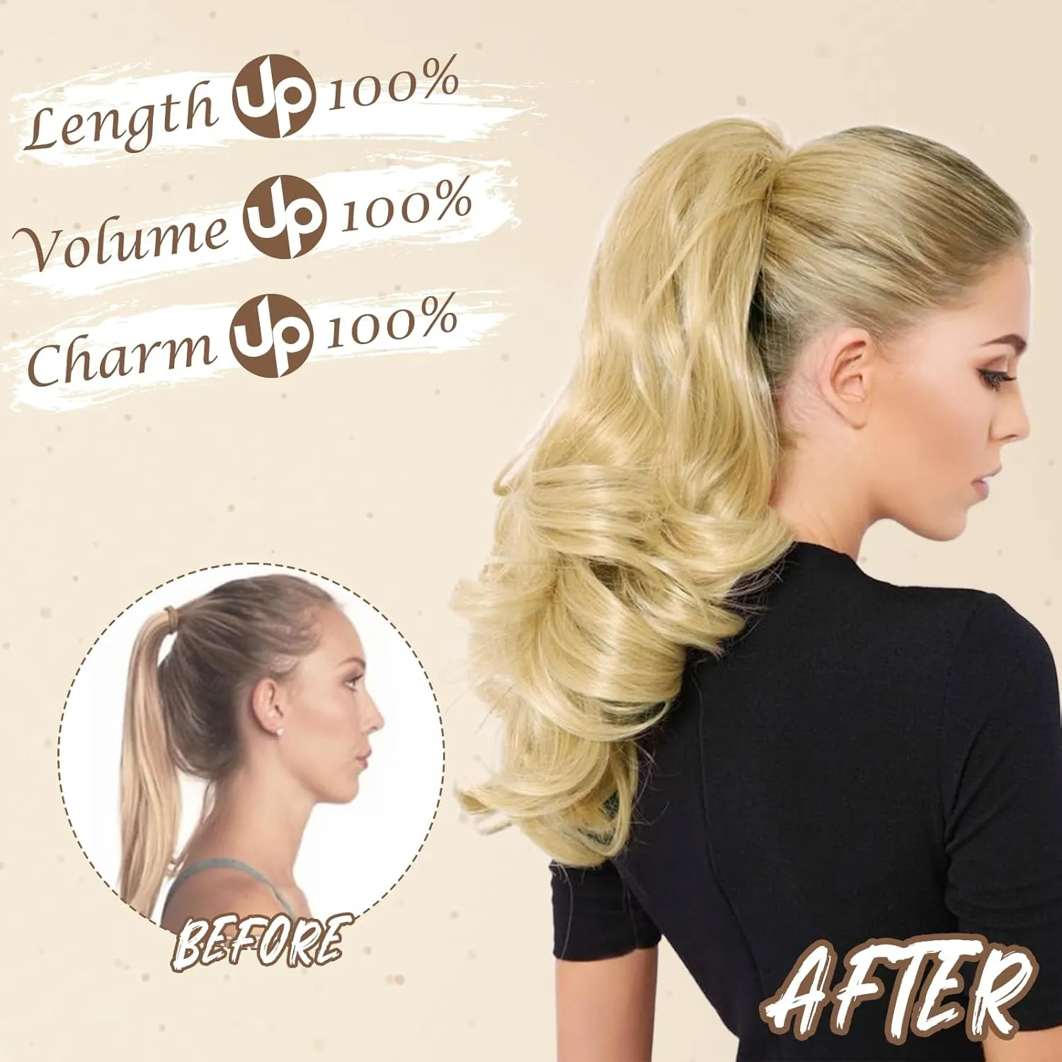 BARSDAR Short Wavy Drawstring Ponytail - 16 Inch Synthetic Clip in Hair Extensions - Ash Brown Mixed