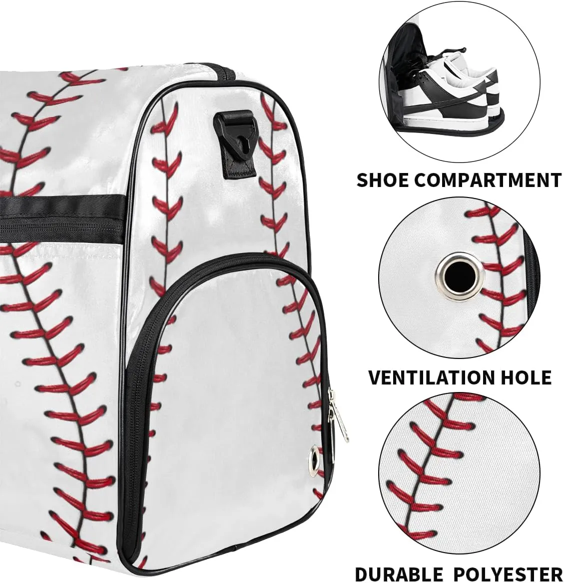 Baseball Dry Wet Depart Duffle Overnight Bag with Shoes Compartment & Wet Pockets, Water Resistant Weekender Travel Gym Pouch For Swim Gymnastics Ballet Sleepovers