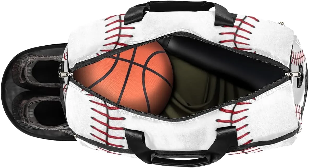 Baseball Dry Wet Depart Duffle Overnight Bag with Shoes Compartment & Wet Pockets, Water Resistant Weekender Travel Gym Pouch For Swim Gymnastics Ballet Sleepovers