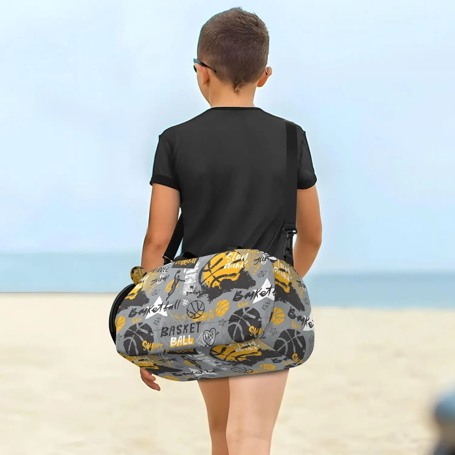 Basketball Pattern Boy's Gym Duffel Bag with Shoes Compartment Large Capacity Sports Bag Travel Tote for Travel, Sports, Fitness & Workout