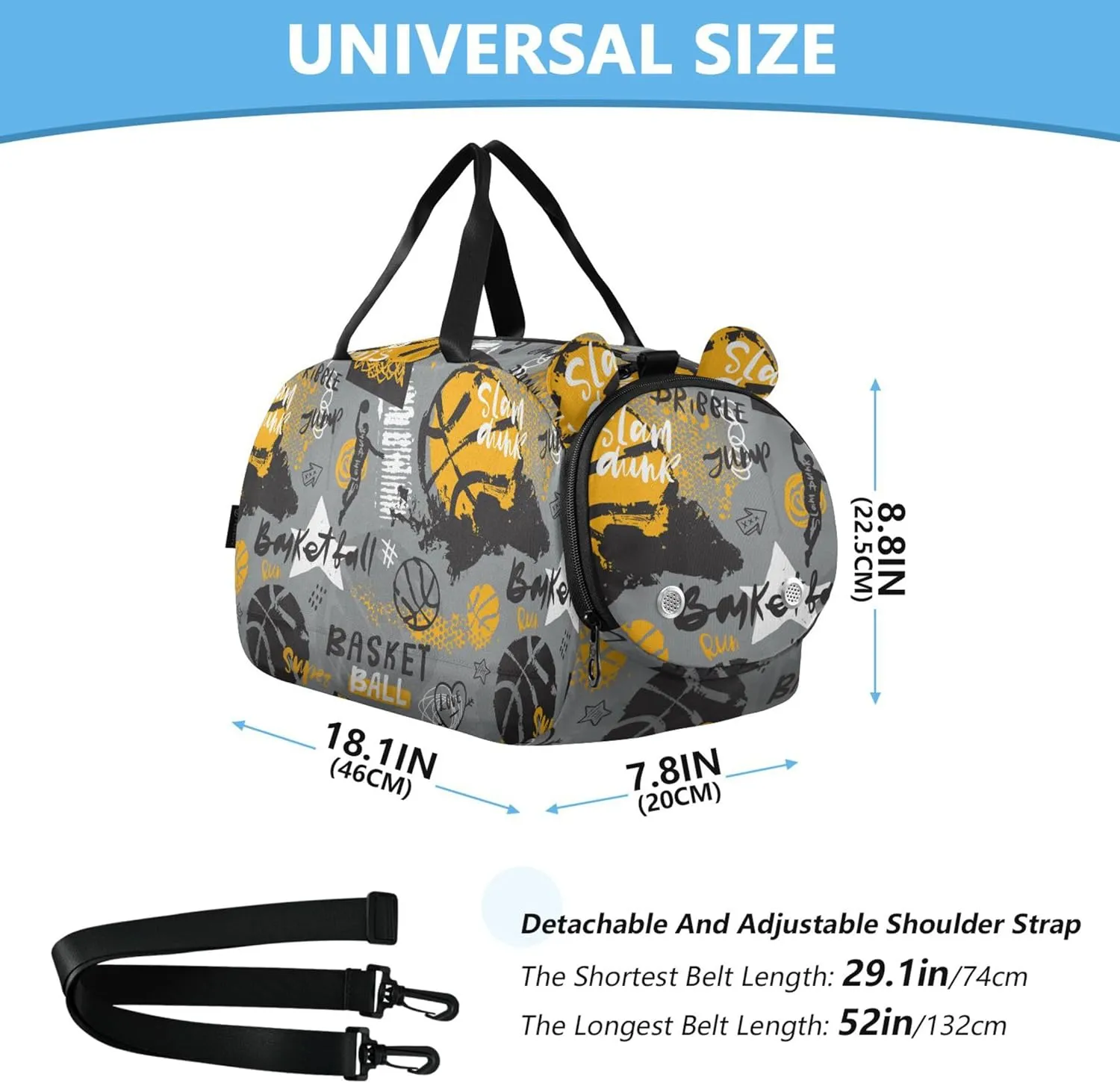 Basketball Pattern Boy's Gym Duffel Bag with Shoes Compartment Large Capacity Sports Bag Travel Tote for Travel, Sports, Fitness & Workout