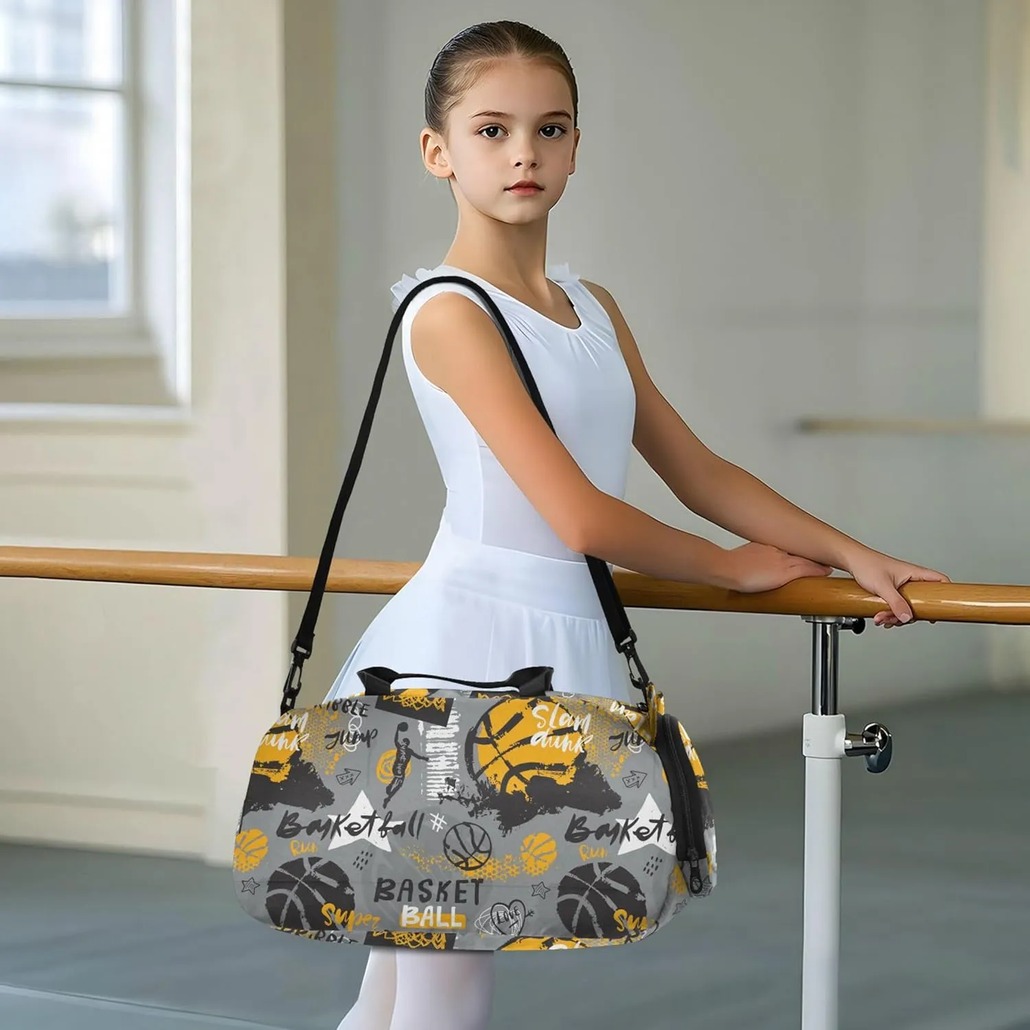 Basketball Pattern Boy's Gym Duffel Bag with Shoes Compartment Large Capacity Sports Bag Travel Tote for Travel, Sports, Fitness & Workout