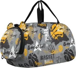 Basketball Pattern Boy's Gym Duffel Bag with Shoes Compartment Large Capacity Sports Bag Travel Tote for Travel, Sports, Fitness & Workout