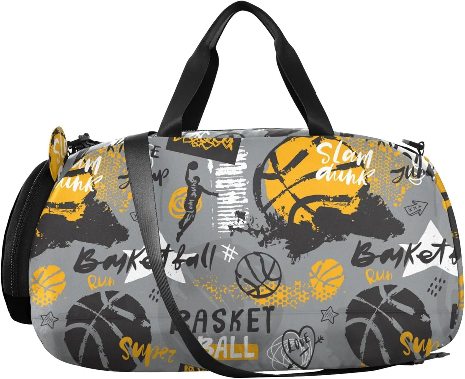 Basketball Pattern Boy's Gym Duffel Bag with Shoes Compartment Large Capacity Sports Bag Travel Tote for Travel, Sports, Fitness & Workout