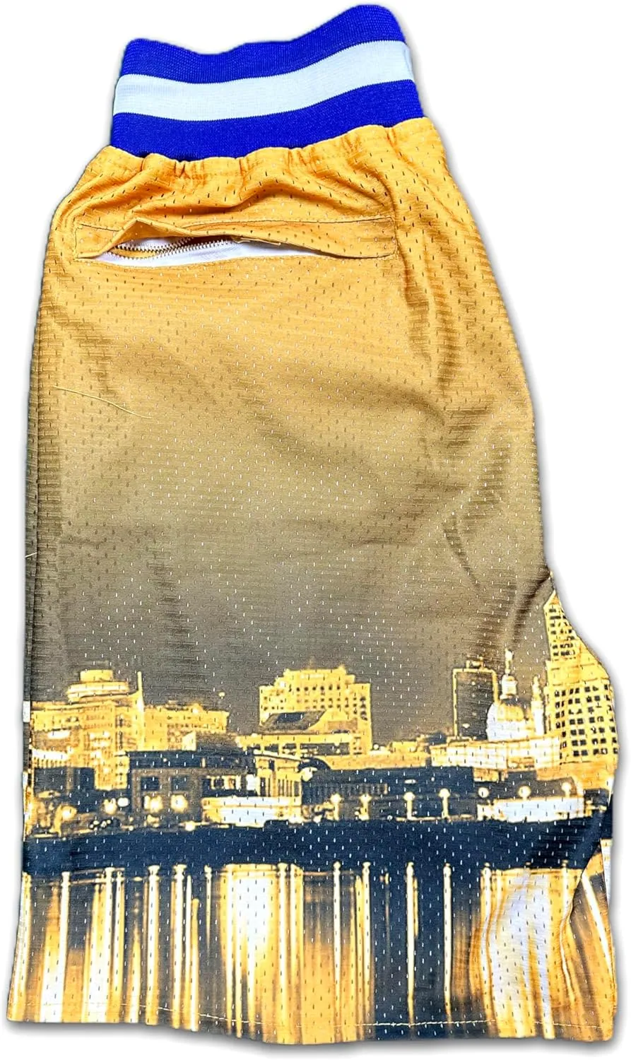 Basketball Shorts City Skyline Night View Zipper Pockets Quick Drying Trunks Fashion Hip-hop Gift for Men Gym Running