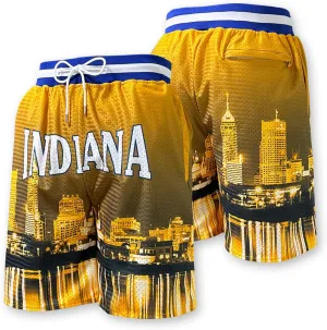 Basketball Shorts City Skyline Night View Zipper Pockets Quick Drying Trunks Fashion Hip-hop Gift for Men Gym Running