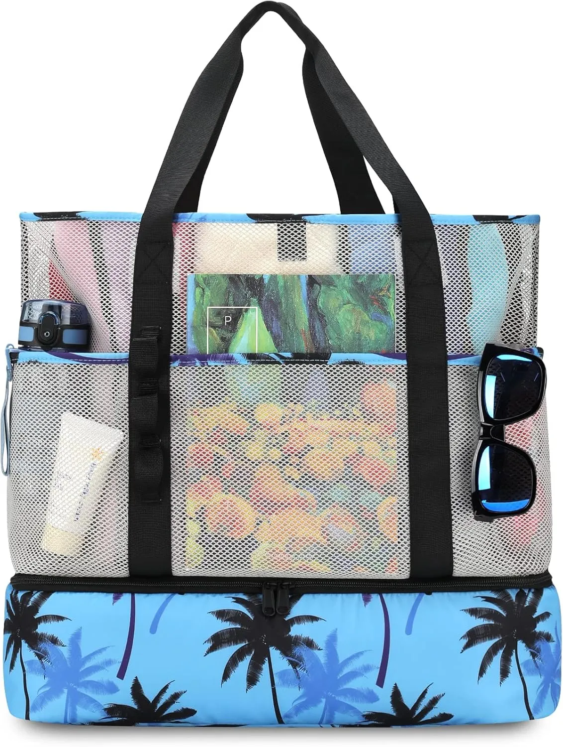 Beach Bag with Cooler,Mesh Beach Bags for Women Sandproof for Pool and Swimming Travel Daily with Durable 8 Pocket