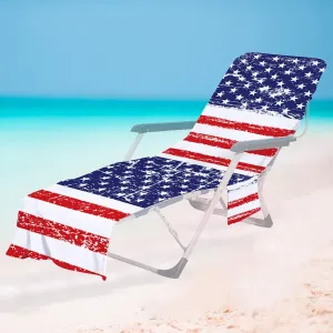Beach Chair Cover with Side Pockets, Chaise Lounge Chair Towel Cover for Sun Lounger Pool Sunbathing Garden Beach Hotel Indoor/Outdoor, Patriotic Chair Cover Towel (C)