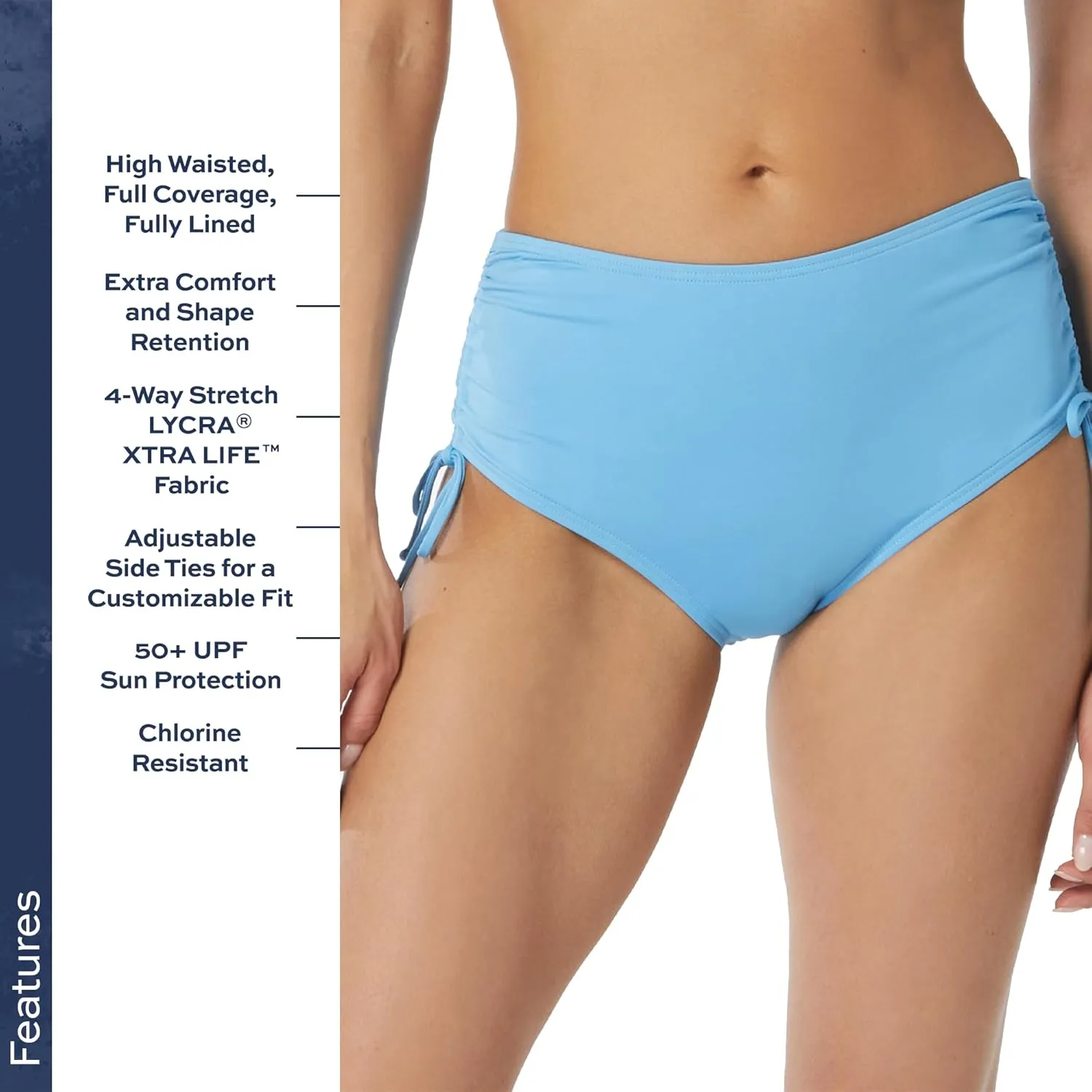 BEACH HOUSE Hayden Side Tie Bikini Swim Bottom — Modest High Waisted Full Coverage Bathing Suit